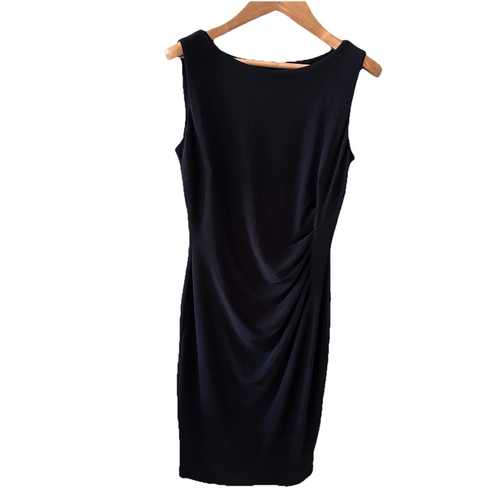 Black Sleeveless Side Ruched Sheath Dress Boat Neck Cocktail Size 2